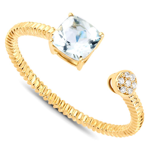 0.52 Carat Genuine Aquamarine and White Diamond 14K Yellow Gold Ring
