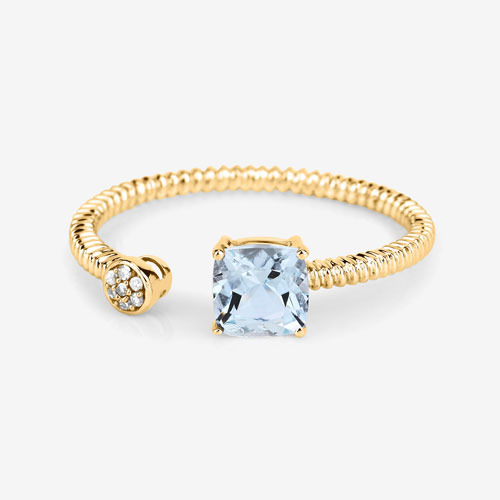 0.52 Carat Genuine Aquamarine and White Diamond 14K Yellow Gold Ring