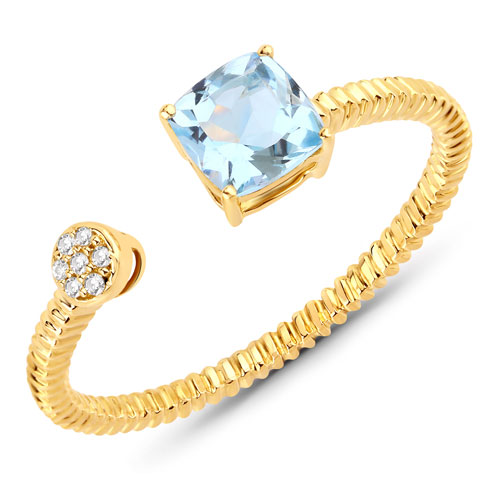 Rings-0.52 Carat Genuine Aquamarine and White Diamond 14K Yellow Gold Ring