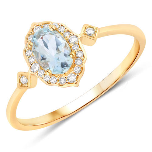 Rings-0.44 Carat Genuine Aquamarine and White Diamond 10K Yellow Gold Ring