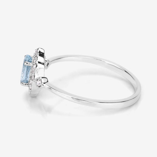 0.48 Carat Genuine Aquamarine and White Diamond 14K White Gold Ring