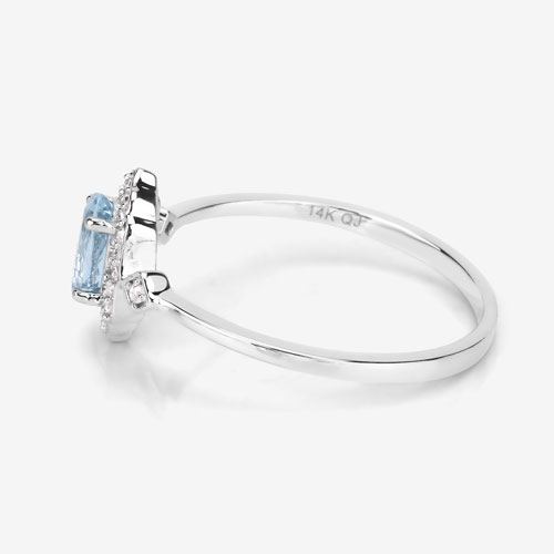 0.48 Carat Genuine Aquamarine and White Diamond 14K White Gold Ring