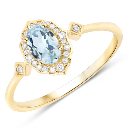 Rings-0.48 Carat Genuine Aquamarine and White Diamond 14K Yellow Gold Ring