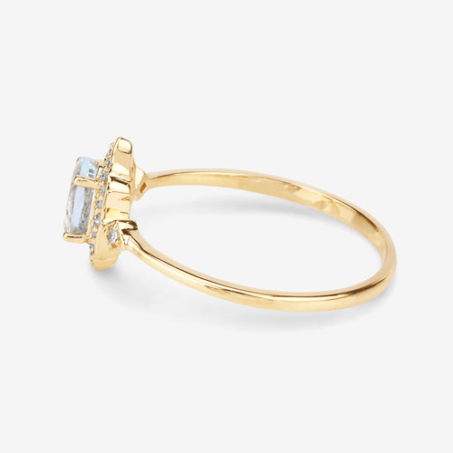 0.48 Carat Genuine Aquamarine and White Diamond 14K Yellow Gold Ring