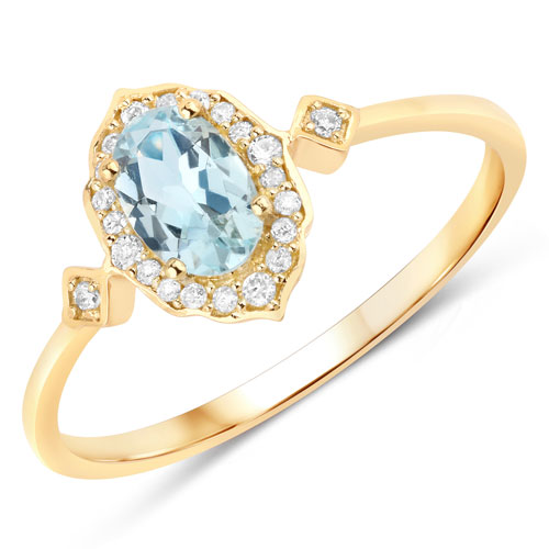 Rings-0.48 Carat Genuine Aquamarine and White Diamond 14K Yellow Gold Ring