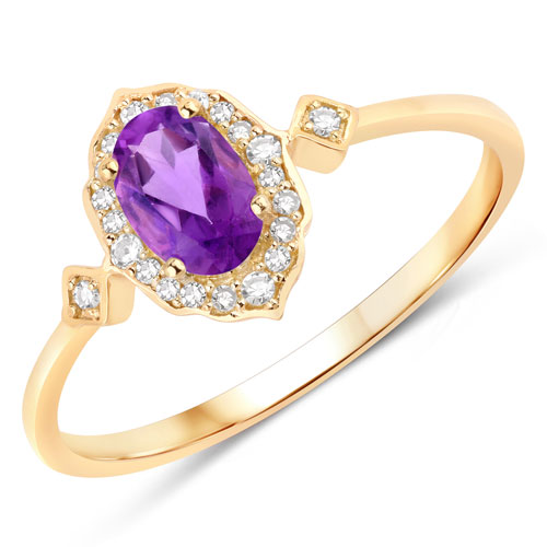 Amethyst-0.46 Carat Genuine Amethyst and White Diamond 10K Yellow Gold Ring