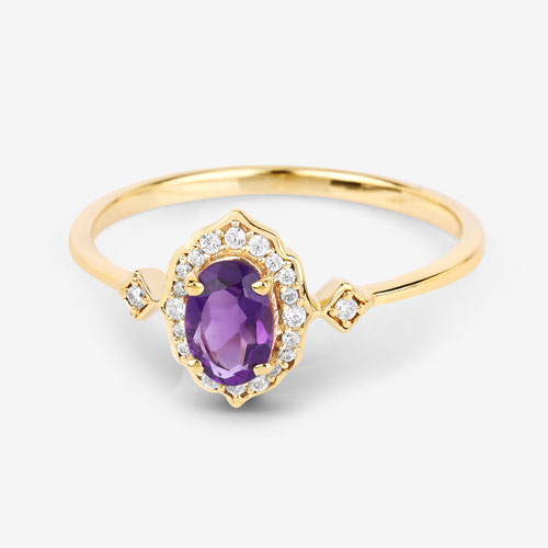 0.46 Carat Genuine Amethyst and White Diamond 10K Yellow Gold Ring
