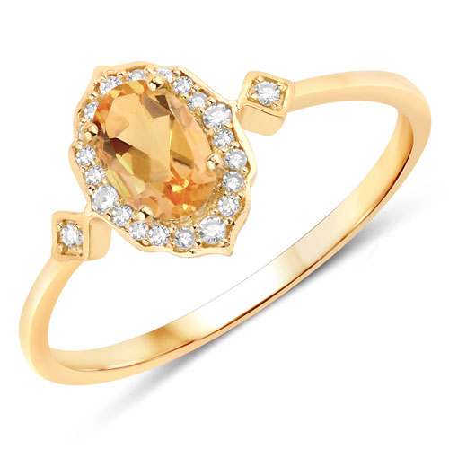 Citrine-0.51 Carat Genuine Citrine and White Diamond 10K Yellow Gold Ring