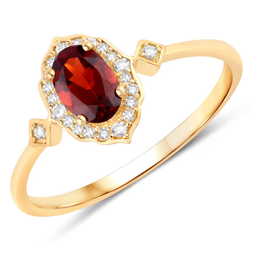 Garnet-0.59 Carat Genuine Garnet and White Diamond 10K Yellow Gold Ring