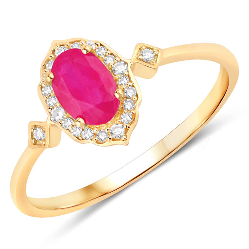 Ruby-0.60 Carat Genuine Ruby and White Diamond 10K Yellow Gold Ring