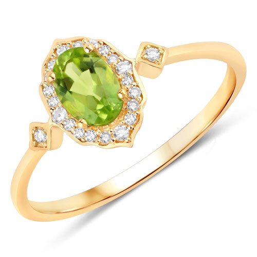 Peridot-0.49 Carat Genuine Peridot and White Diamond 10K Yellow Gold Ring