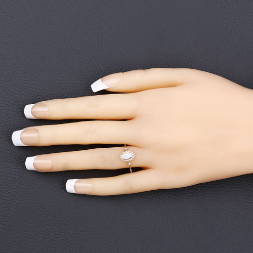 0.50 Carat Genuine White Rainbow Moonstone and White Diamond 10K Yellow Gold Ring