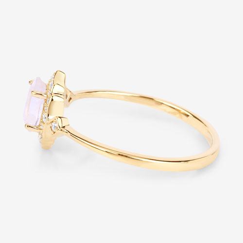 0.50 Carat Genuine White Rainbow Moonstone and White Diamond 10K Yellow Gold Ring