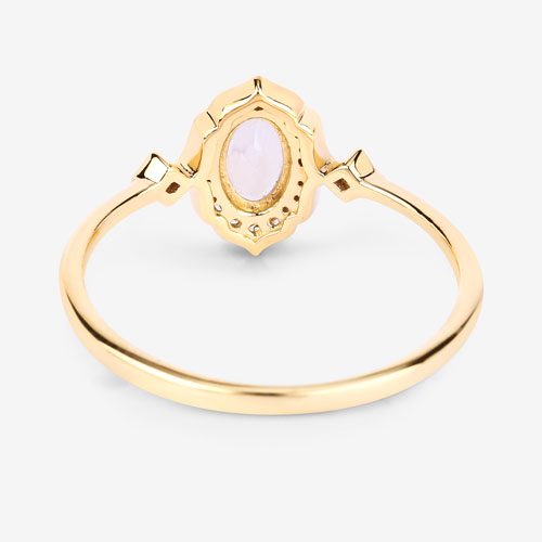 0.50 Carat Genuine White Rainbow Moonstone and White Diamond 10K Yellow Gold Ring