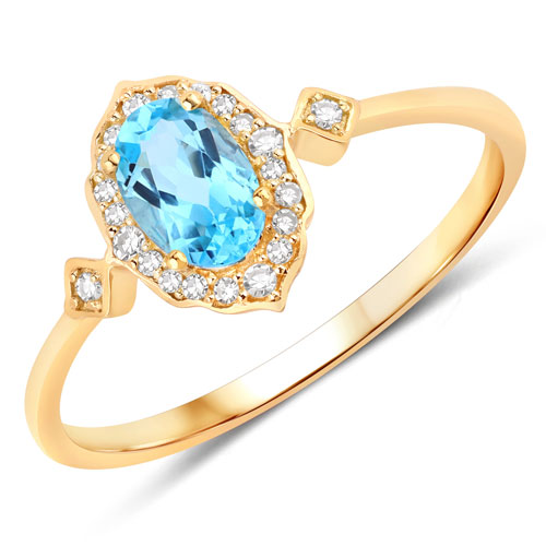 Rings-0.59 Carat Genuine Swiss Blue Topaz and White Diamond 10K Yellow Gold Ring