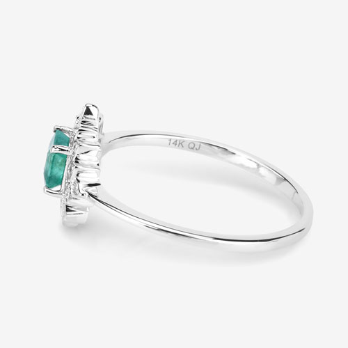 0.39 Carat Genuine Zambian Emerald and White Diamond 14K White Gold Ring