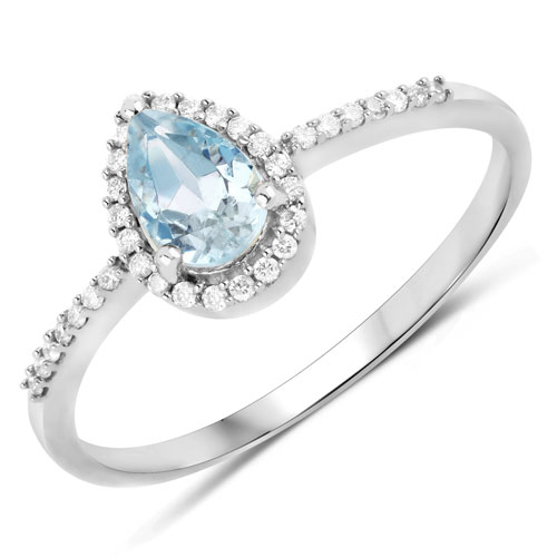 Rings-0.45 Carat Genuine Aquamarine and White Diamond 14K White Gold Ring