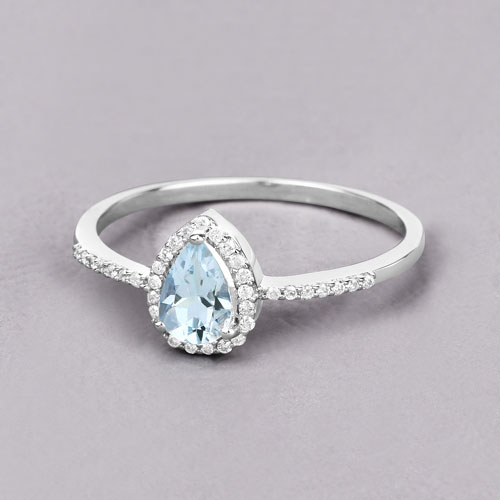0.45 Carat Genuine Aquamarine and White Diamond 14K White Gold Ring