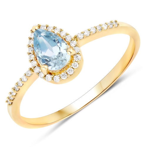Rings-0.45 Carat Genuine Aquamarine and White Diamond 14K Yellow Gold Ring