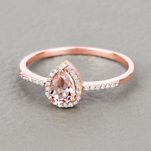 0.47 Carat Genuine Morganite and White Diamond 14K Rose Gold Ring