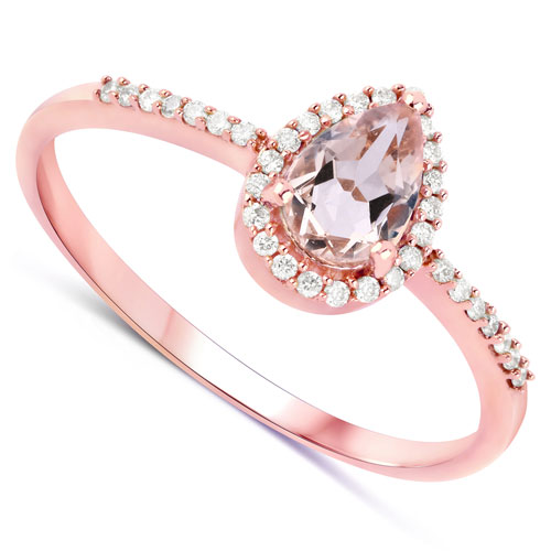 0.47 Carat Genuine Morganite and White Diamond 14K Rose Gold Ring