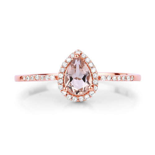 0.47 Carat Genuine Morganite and White Diamond 14K Rose Gold Ring