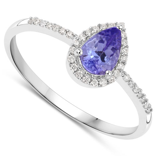0.47 Carat Genuine Tanzanite and White Diamond 14K White Gold Ring