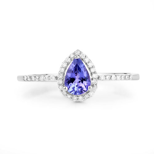 0.47 Carat Genuine Tanzanite and White Diamond 14K White Gold Ring