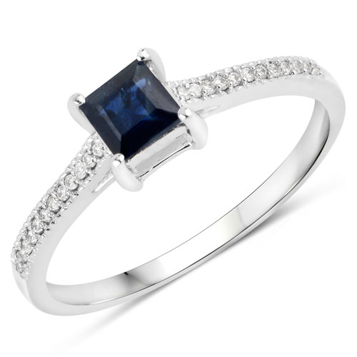 Sapphire-0.67 Carat Genuine Blue Sapphire and White Diamond 14K White Gold Ring