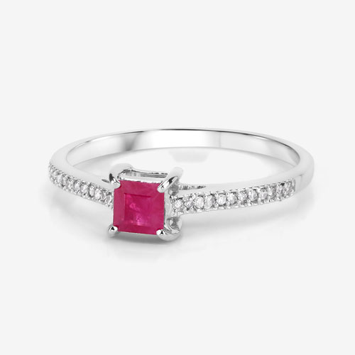 0.67 Carat Genuine Ruby and White Diamond 14K White Gold Ring