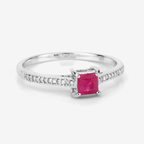 0.67 Carat Genuine Ruby and White Diamond 14K White Gold Ring