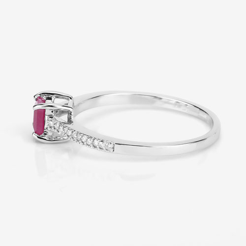 0.67 Carat Genuine Ruby and White Diamond 14K White Gold Ring