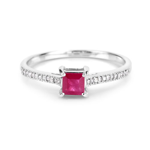 0.67 Carat Genuine Ruby and White Diamond 14K White Gold Ring