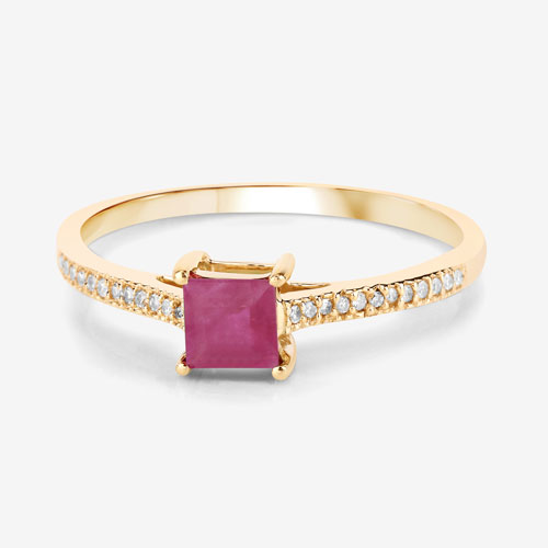 0.67 Carat Genuine Ruby and White Diamond 14K Yellow Gold Ring