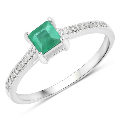 Emerald-0.67 Carat Genuine Zambian Emerald and White Diamond 14K White Gold Ring