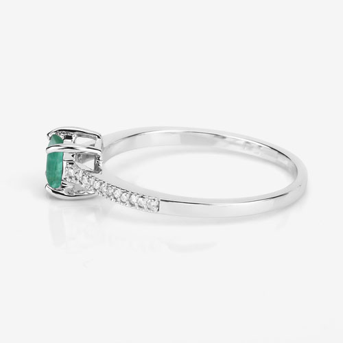 0.67 Carat Genuine Zambian Emerald and White Diamond 14K White Gold Ring