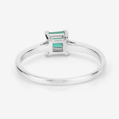 0.67 Carat Genuine Zambian Emerald and White Diamond 14K White Gold Ring