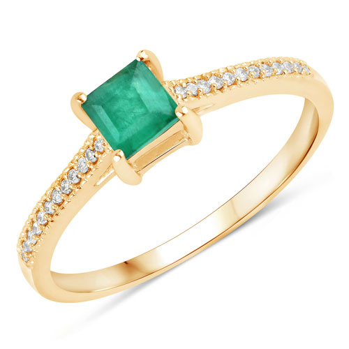 Emerald-0.67 Carat Genuine Zambian Emerald and White Diamond 14K Yellow Gold Ring