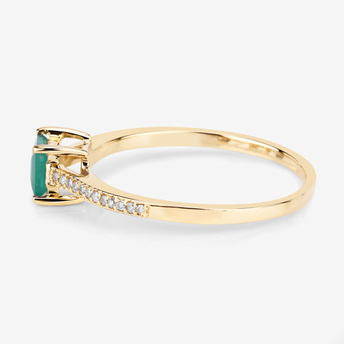 0.67 Carat Genuine Zambian Emerald and White Diamond 14K Yellow Gold Ring