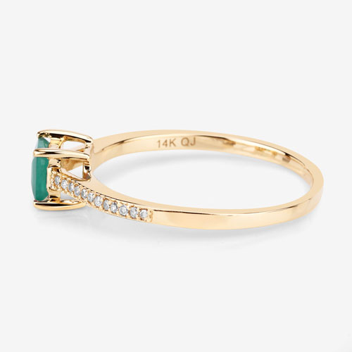 0.67 Carat Genuine Zambian Emerald and White Diamond 14K Yellow Gold Ring