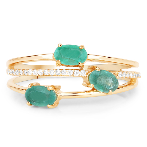 0.64 Carat Genuine Zambian Emerald and White Diamond 14K Yellow Gold Ring