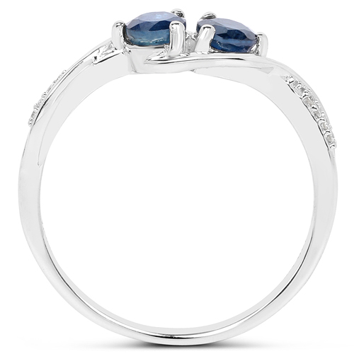 0.62 Carat Genuine Blue Sapphire and White Diamond 14K White Gold Ring