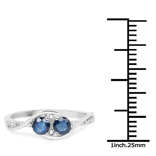 0.62 Carat Genuine Blue Sapphire and White Diamond 14K White Gold Ring