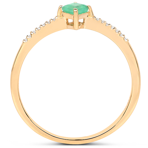 0.19 Carat Genuine Zambian Emerald and White Diamond 14K Yellow Gold Ring