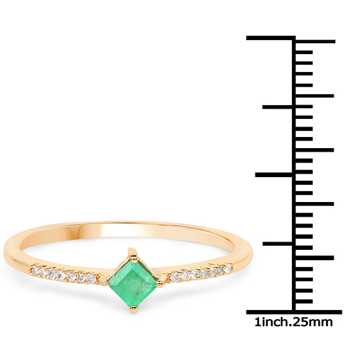 0.19 Carat Genuine Zambian Emerald and White Diamond 14K Yellow Gold Ring