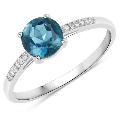Rings-1.05 Carat Genuine London Blue Topaz and White Diamond 14K White Gold Ring