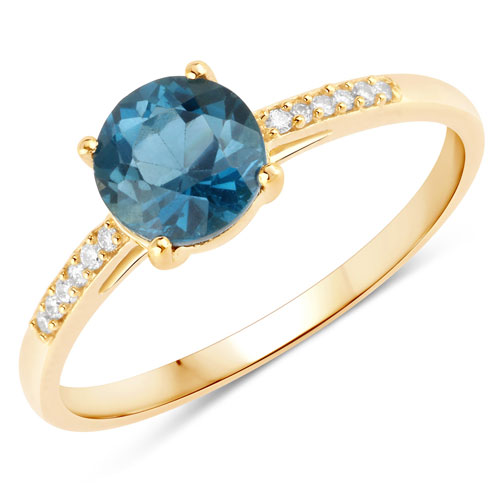 Rings-1.05 Carat Genuine London Blue Topaz and White Diamond 14K Yellow Gold Ring