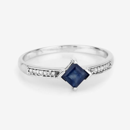 0.64 Carat Genuine Blue Sapphire and White Diamond 14K White Gold Ring