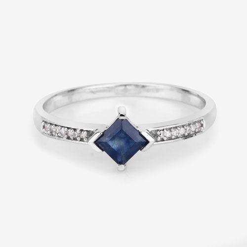 0.64 Carat Genuine Blue Sapphire and White Diamond 14K White Gold Ring