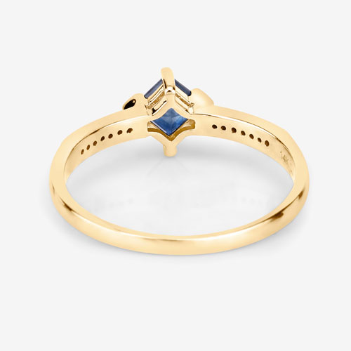 0.64 Carat Genuine Blue Sapphire and White Diamond 14K Yellow Gold Ring